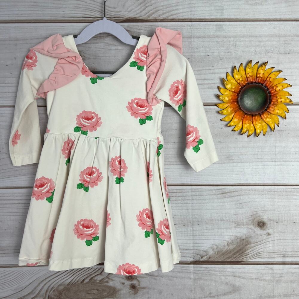 Monica + Andy Kids Girls Rose Floral Double Ruffle Long Sleeve Dress 2T